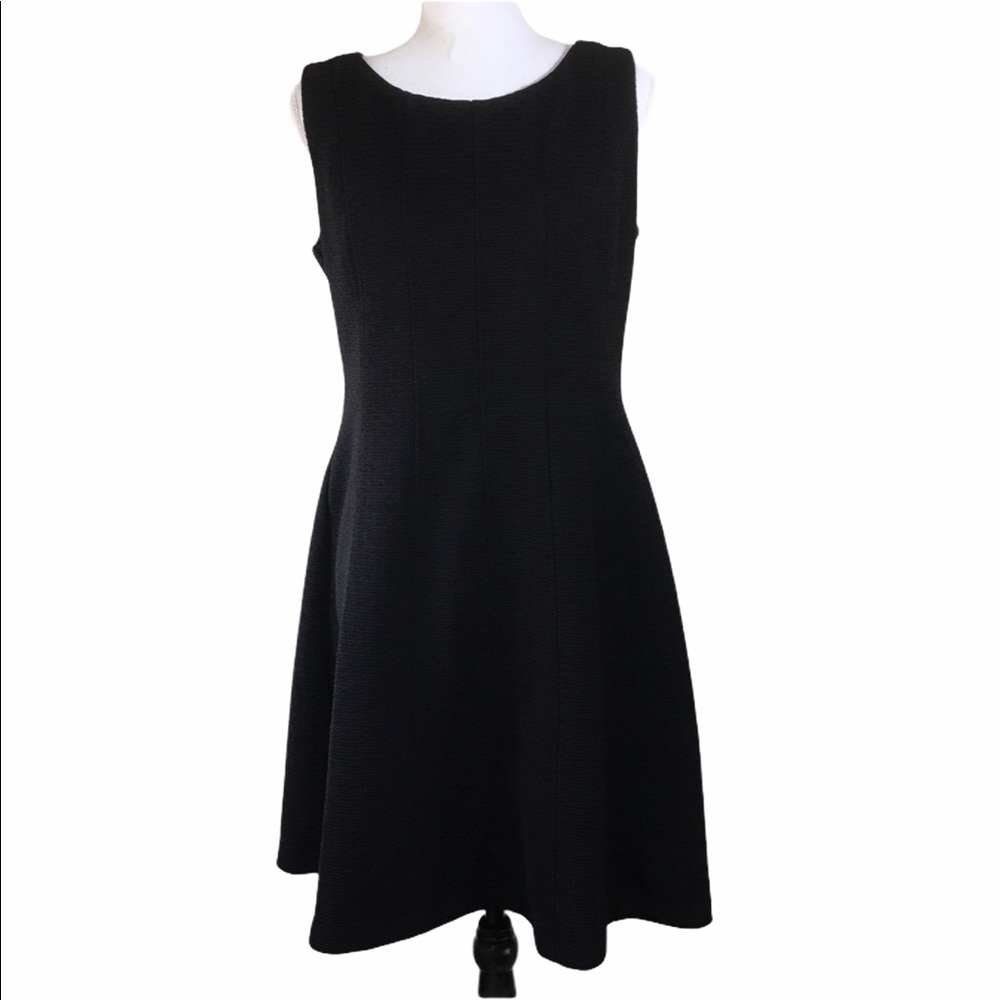 Just Taylor‎ Dress Womens 8 Black Textured Knit Exposed Gold Zipper Fit Flare